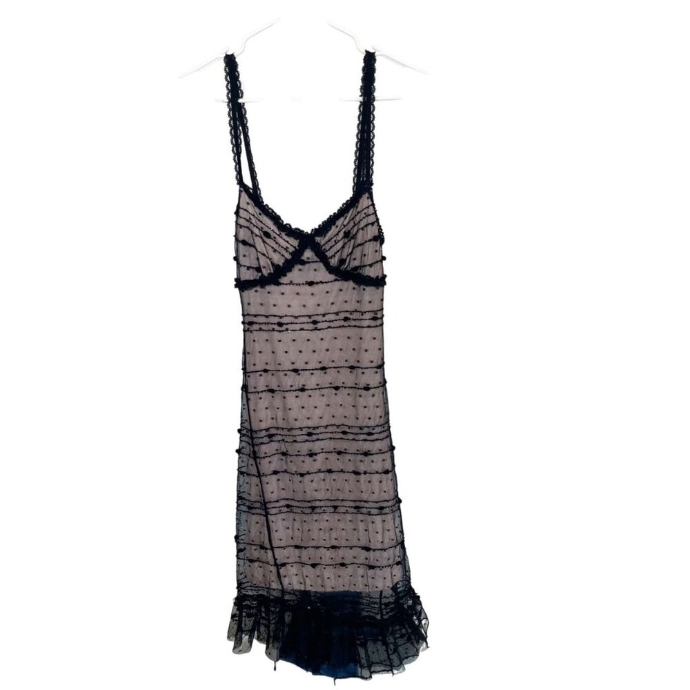 Vintage Jasmine Y2K Black & Pink Mesh Applique Slip Dress Coquette - Size Small